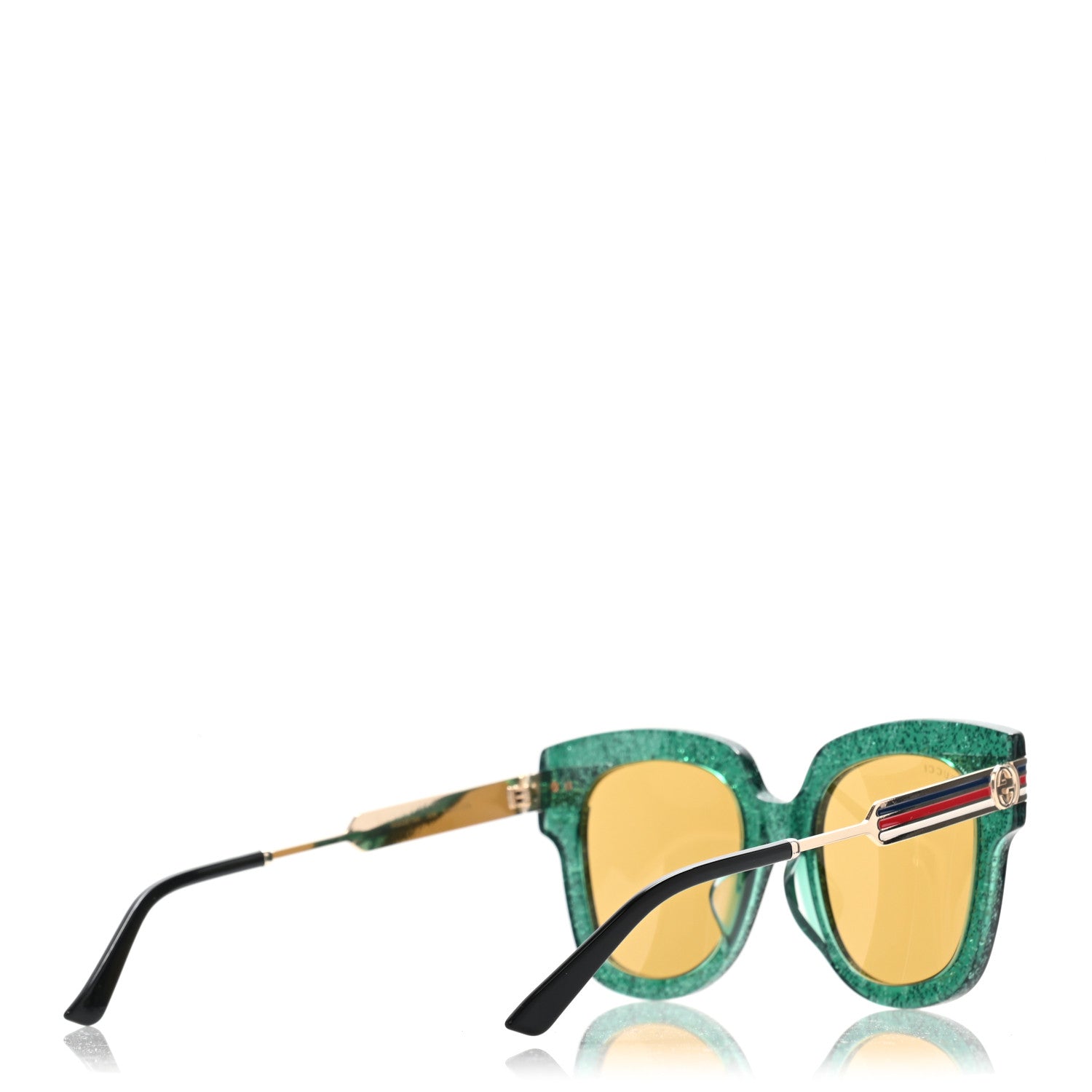 Gucci Acetate Square Frame Web Glitter GG0281SA Sunglasses Green 4 of 8