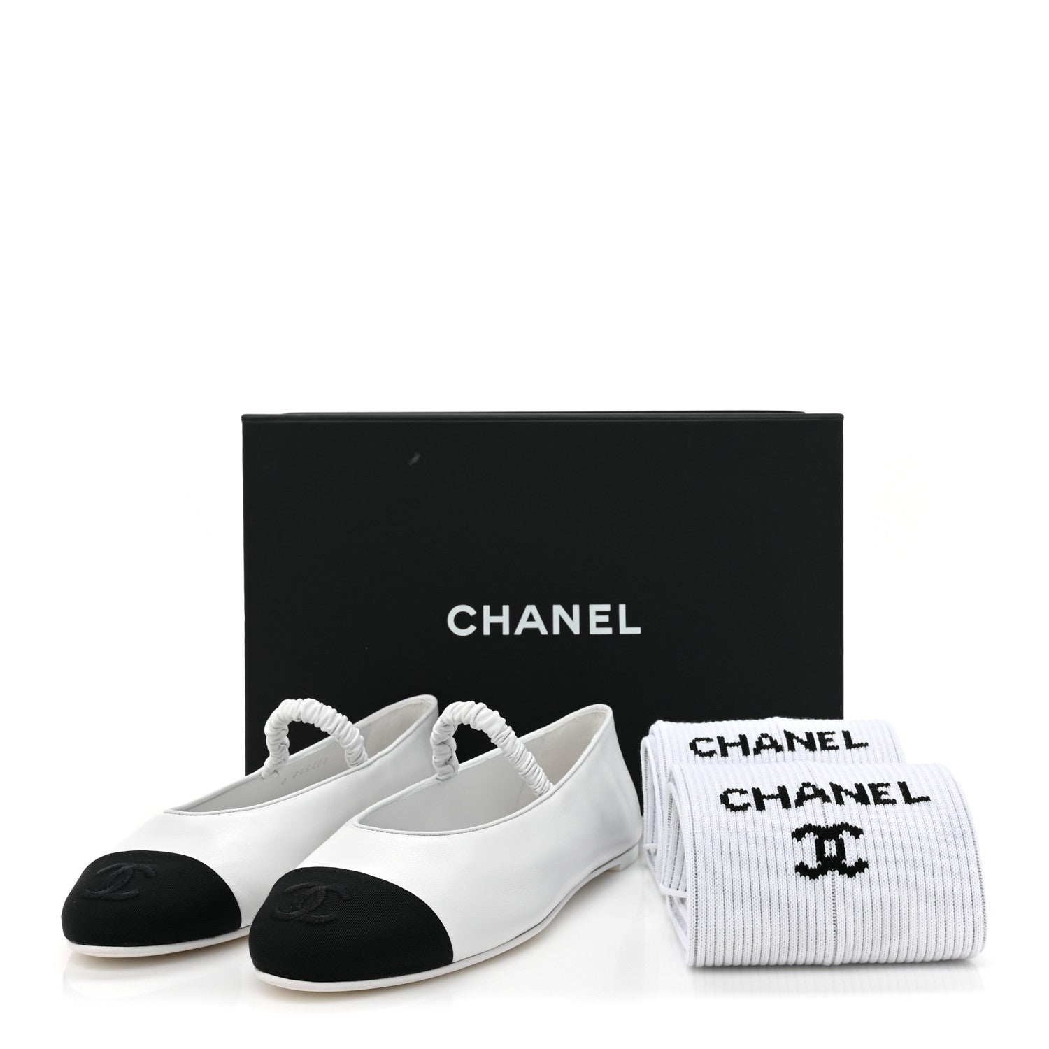 Chanel Lambskin Grosgrain Cap Toe CC Ballerina Flats With Leg Warmers 39.5 White 10 of 10