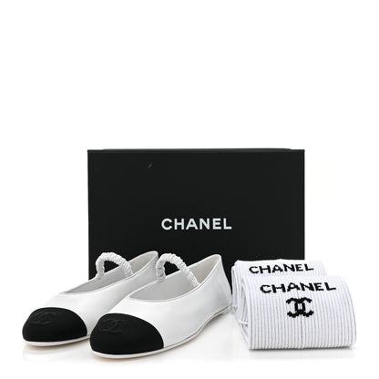Chanel Lambskin Grosgrain Cap Toe CC Ballerina Flats With Leg Warmers 39.5 White 10 of 10