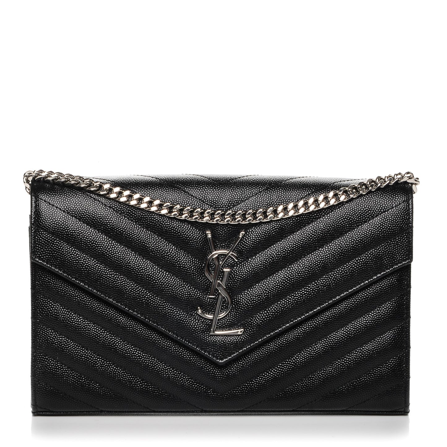 Grain De Poudre Matelasse Chevron Monogram Chain Wallet Black
