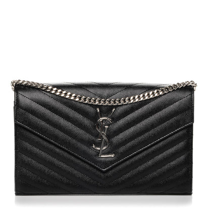 Saint Laurent Grain De Poudre Matelasse Chevron Monogram Chain Wallet Black 1 of 9