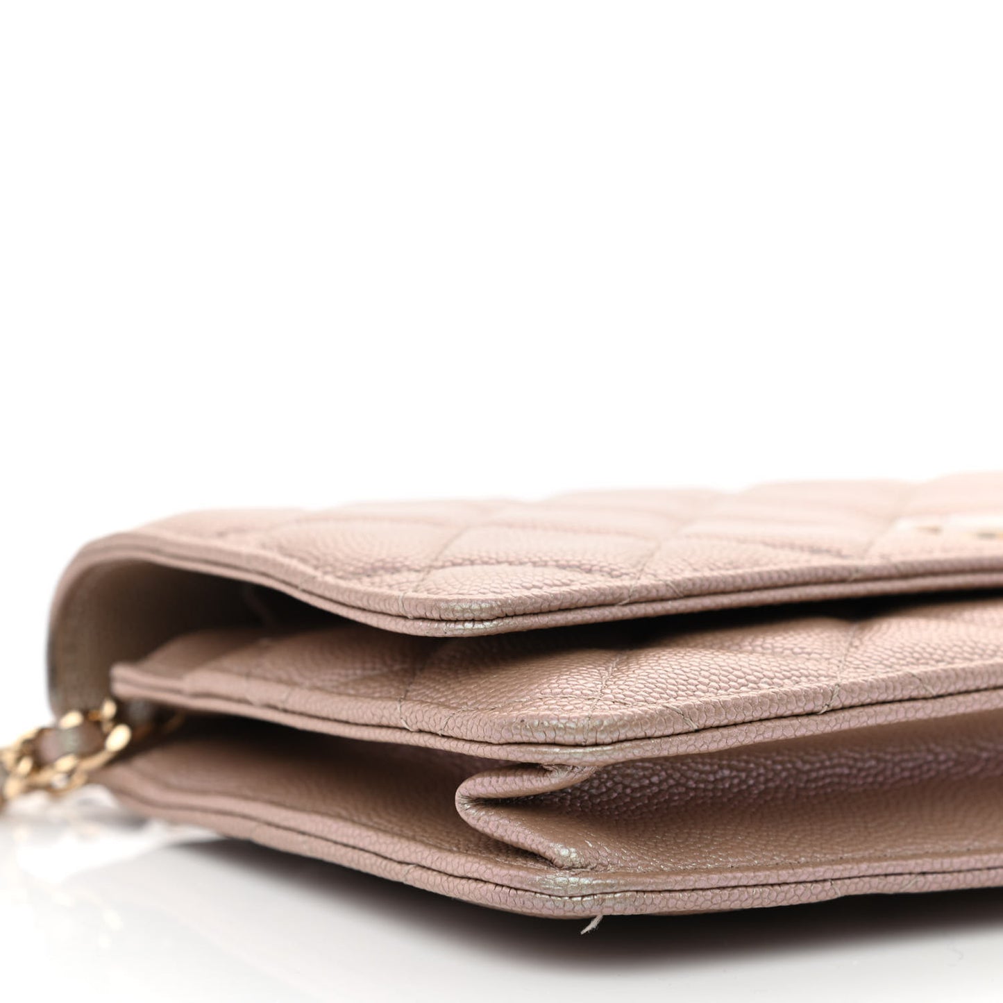 Iridescent Caviar Quilted Wallet On Chain WOC Beige