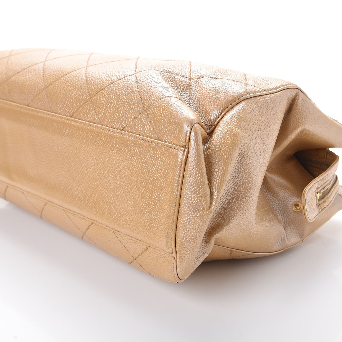 Metallic Caviar Quilted Shopping Tote Beige