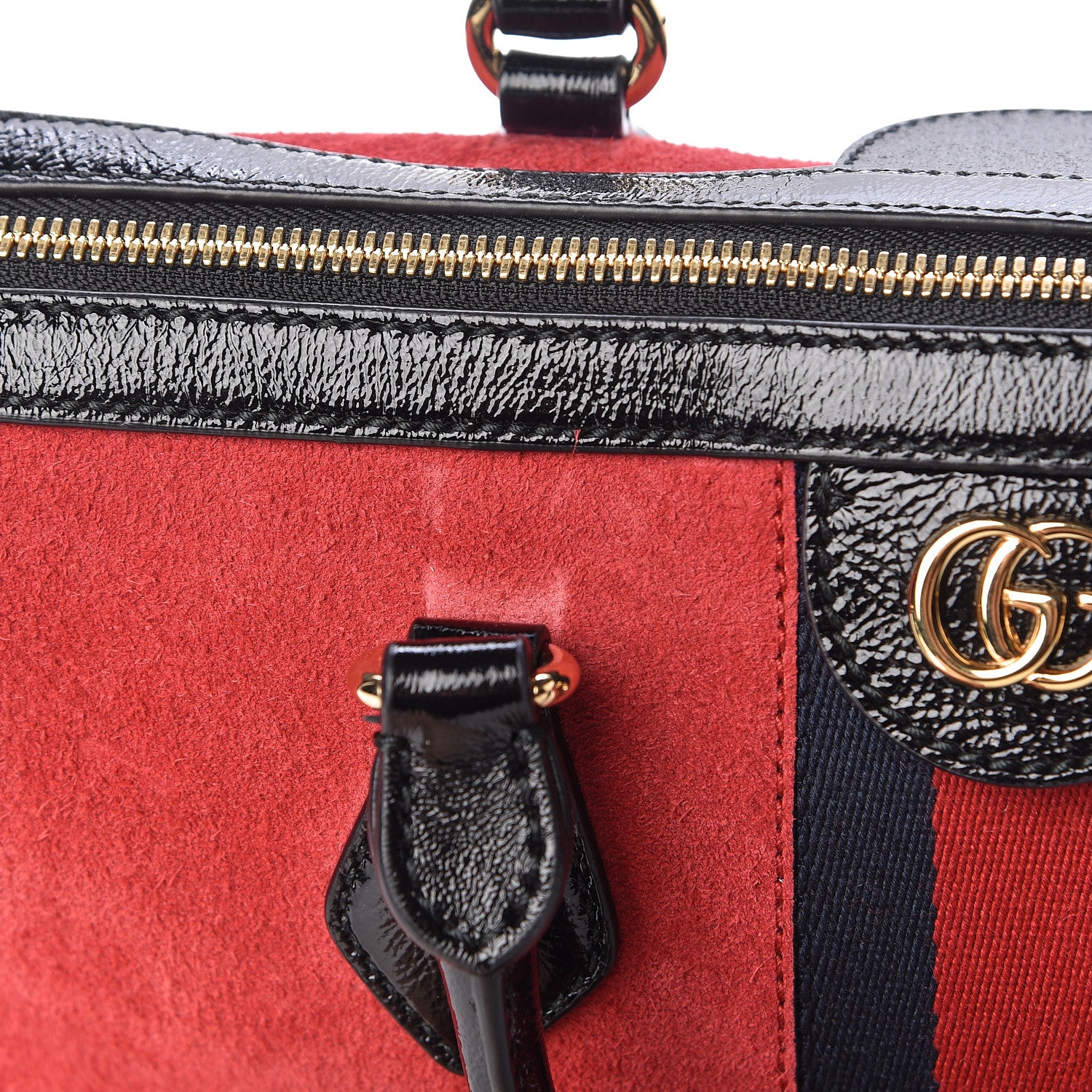 Gucci Suede Patent Web Medium Ophidia Boston Hibiscus Red Black 11 of 16