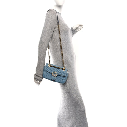 Gucci Denim Matelasse Mini Pearly GG Marmont Shoulder Bag Blue 2 of 10