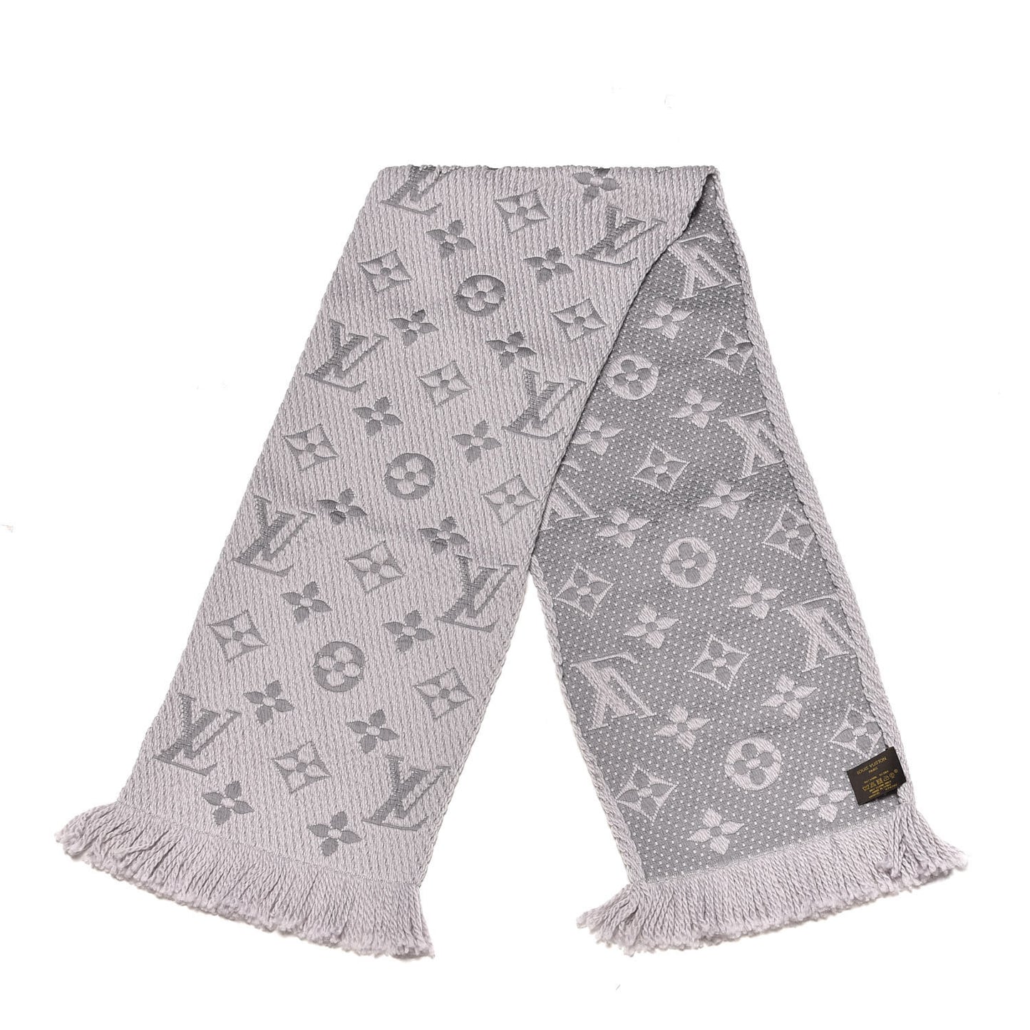 Wool Silk Logomania Scarf Pearl Grey