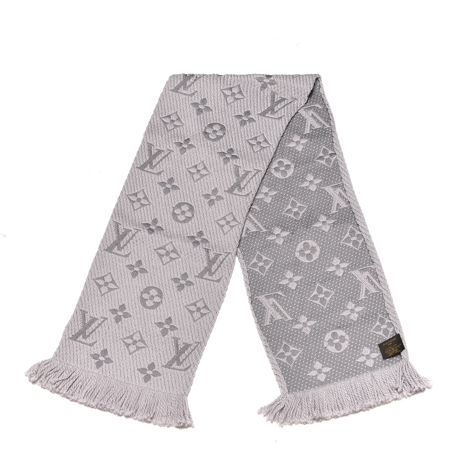 Louis Vuitton Wool Silk Logomania Scarf Pearl Grey 3 of 5