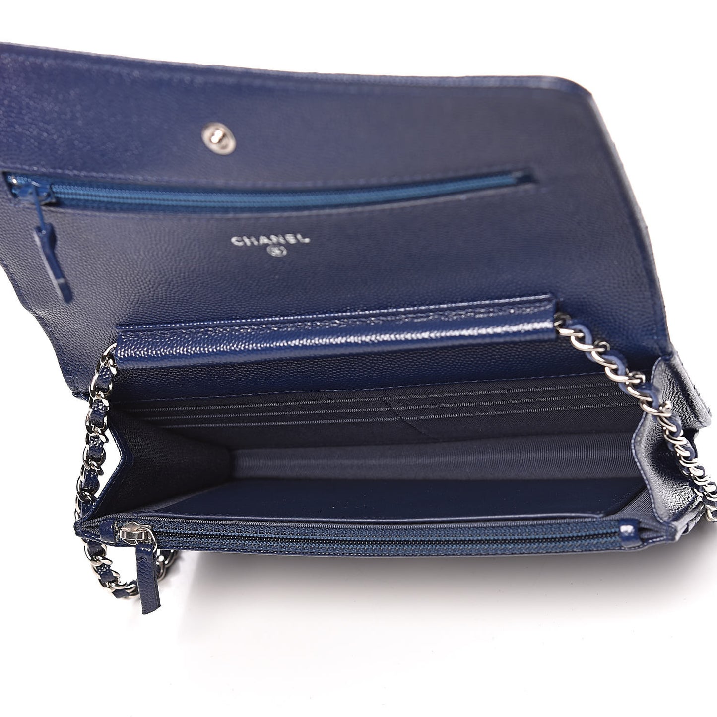 Caviar Quilted Wallet On Chain WOC Navy Blue