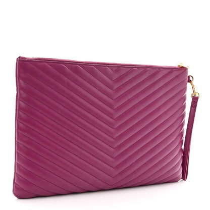 Saint Laurent Calfskin Matelasse Chevron Monogram Document Holder Dark Grape 3 of 14