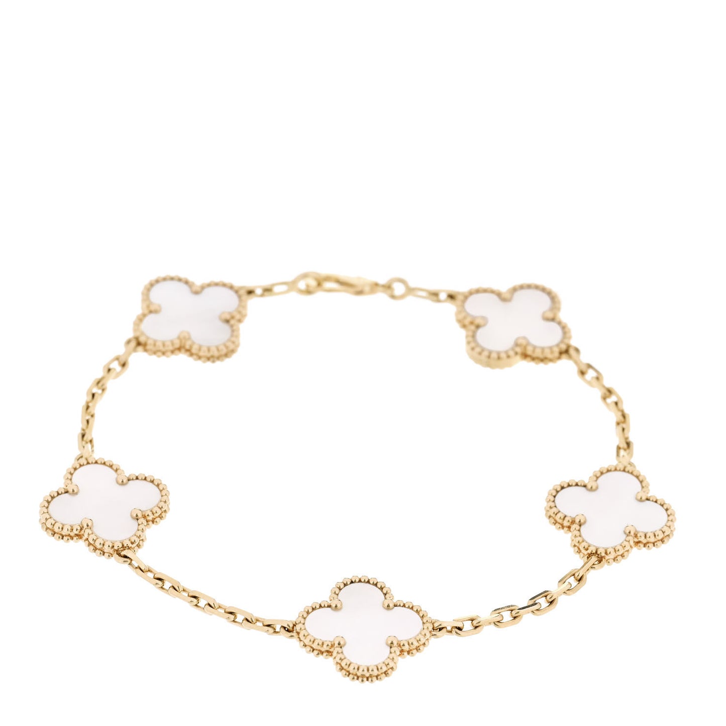18K Yellow Gold Mother of Pearl 5 Motifs Vintage Alhambra Bracelet