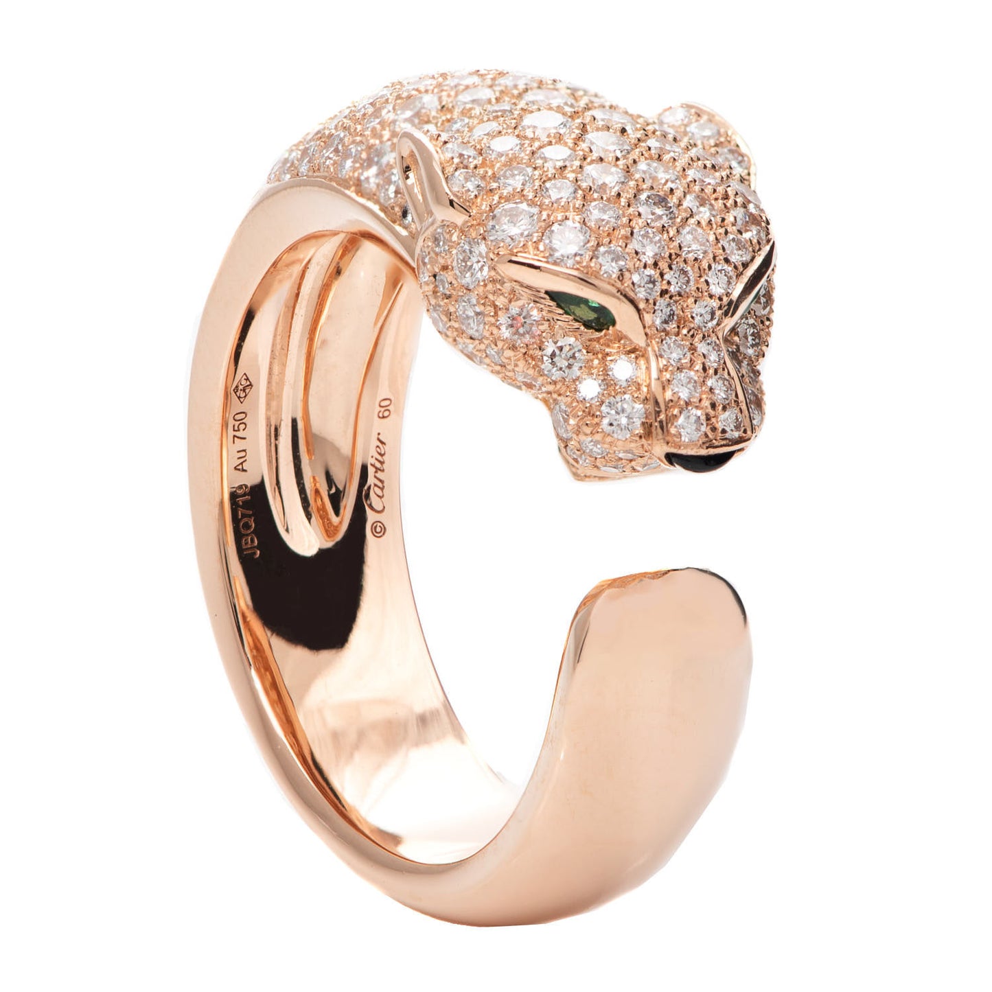 18K Pink Gold Diamond Onyx Emerald Panthere De Band Ring 60 9