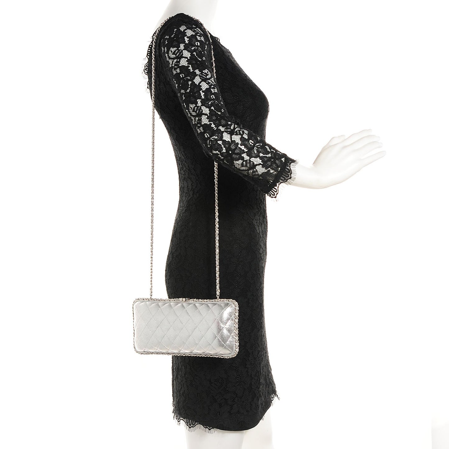 Metallic Lambskin Small Chain Around Clutch Silver