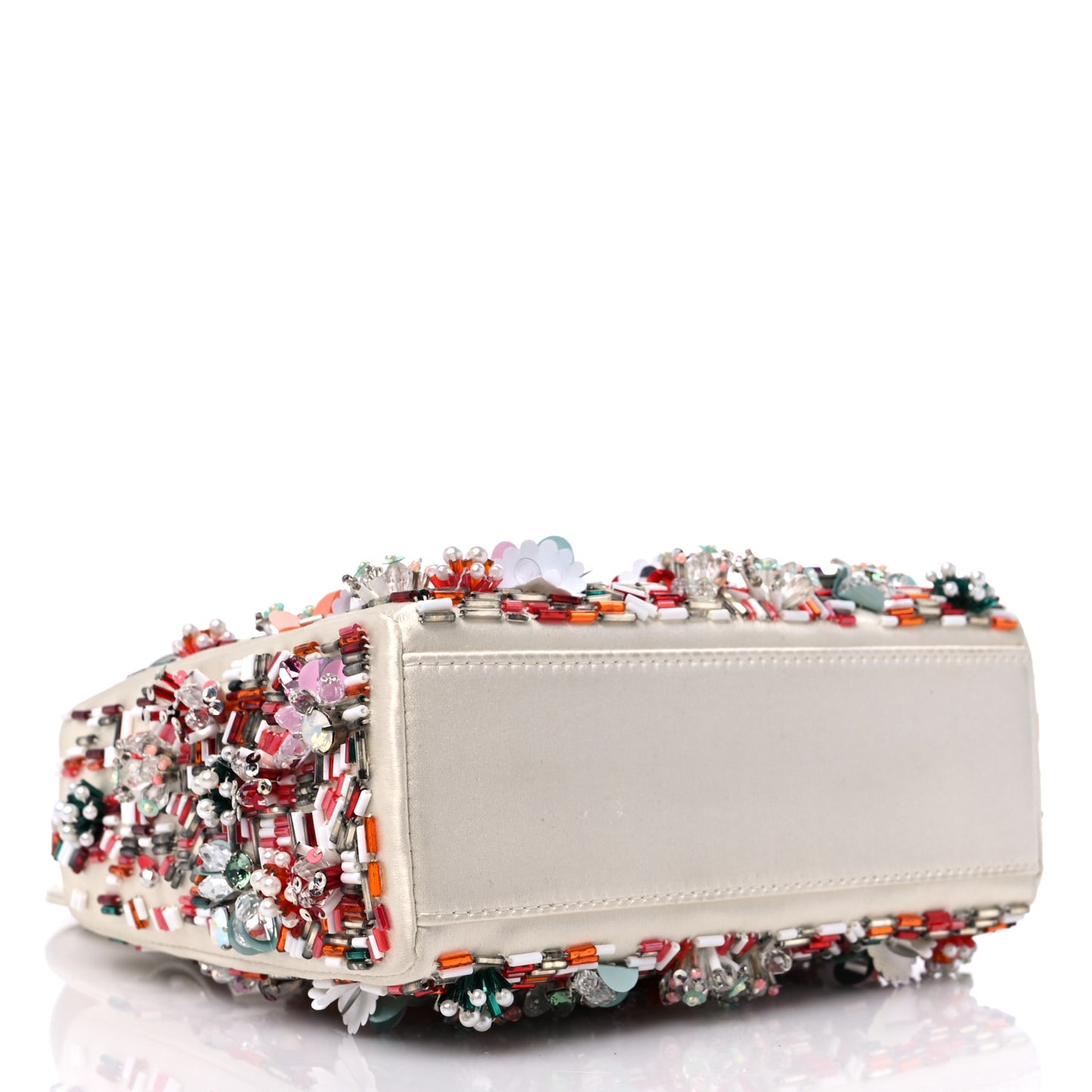 Satin Lambskin Sequin Embroidered Mini Lady Dior White Multicolor