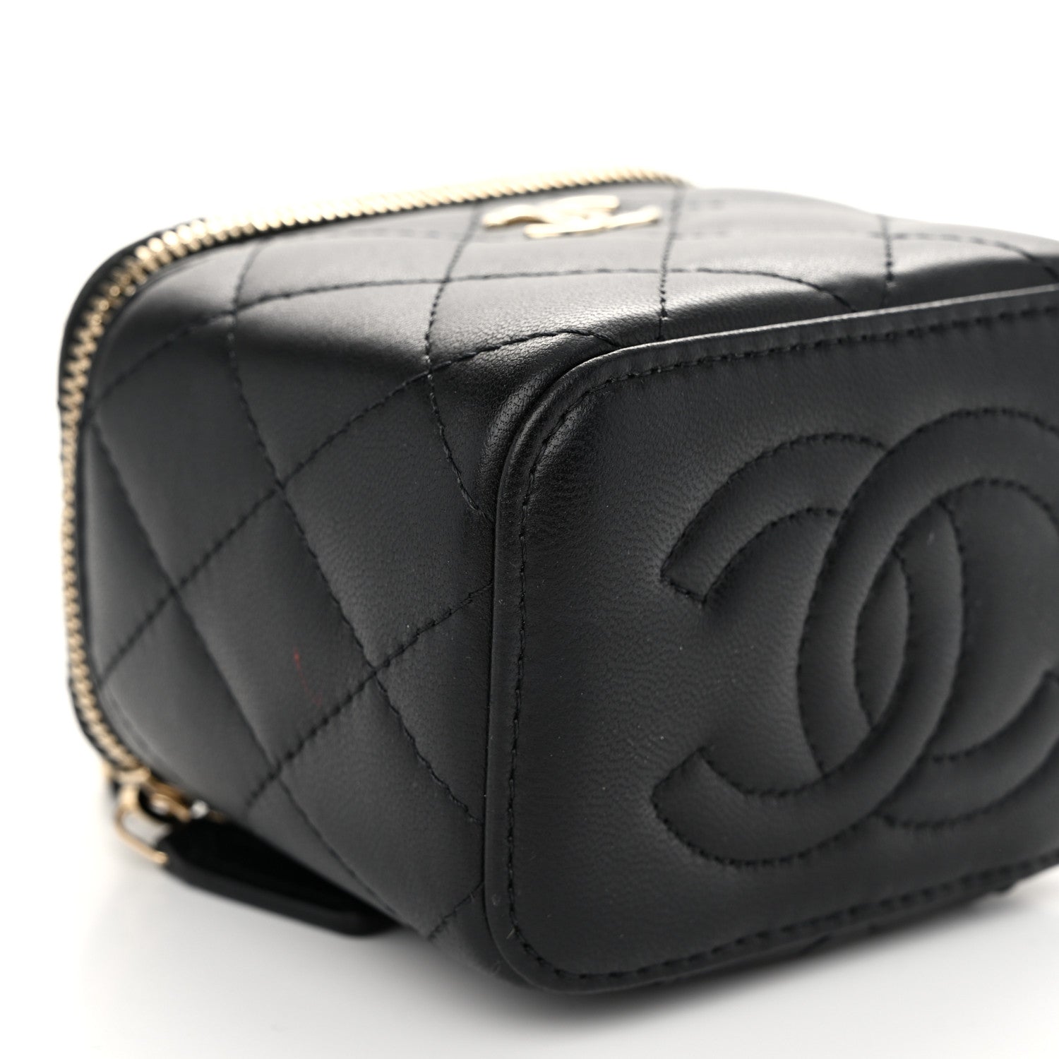 Chanel Lambskin Quilted Top Handle Mini Vanity Case With Chain Black 9 of 10