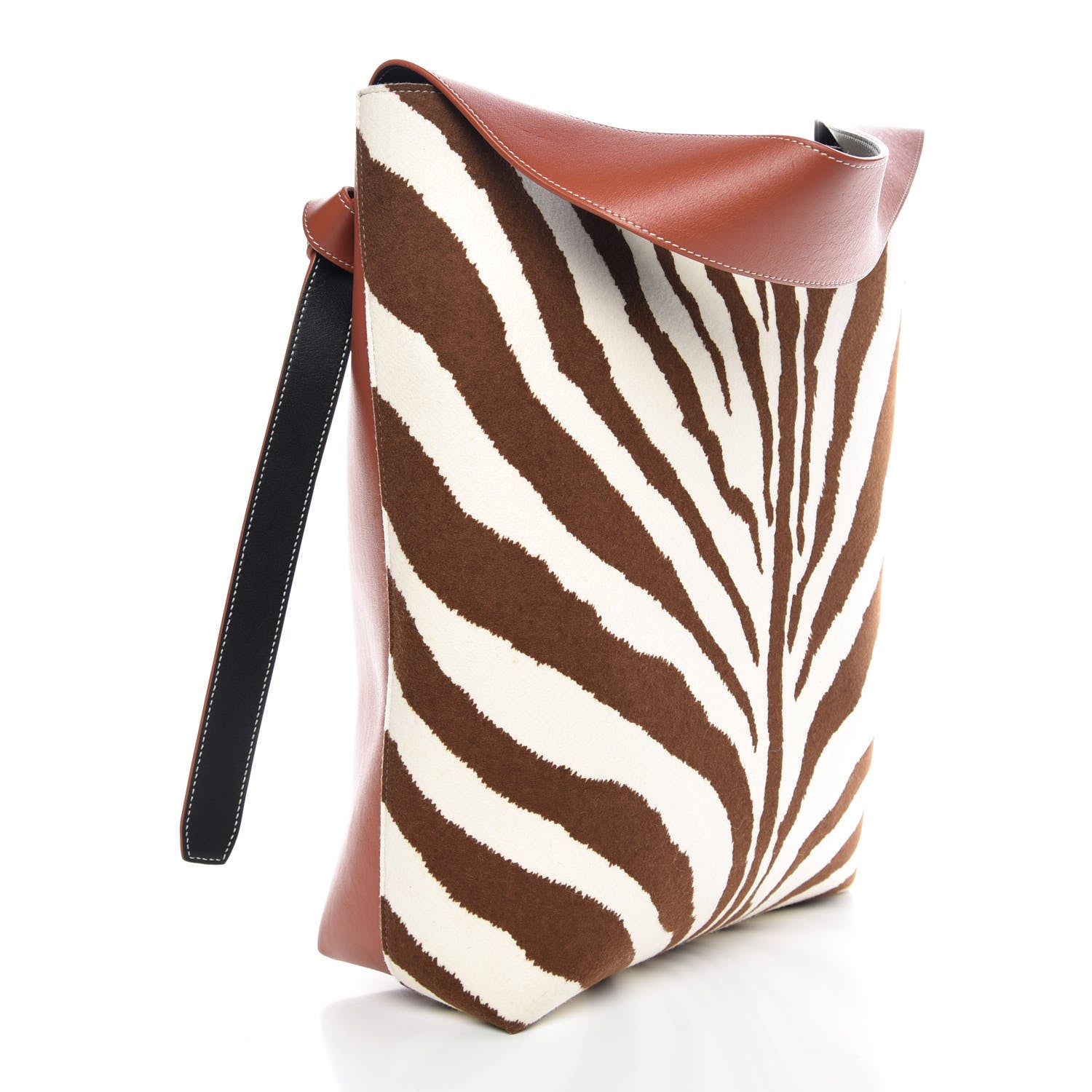 Celine Shiny Smooth Calfskin Zebra Printed Calf Hair Small Twisted Cabas Chalk Brick 4 of 7