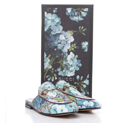 Gucci GG Supreme Monogram Blooms Womens Princetown Slippers 36.5 Beige Blue Navy Hibiscus Red 9 of 9