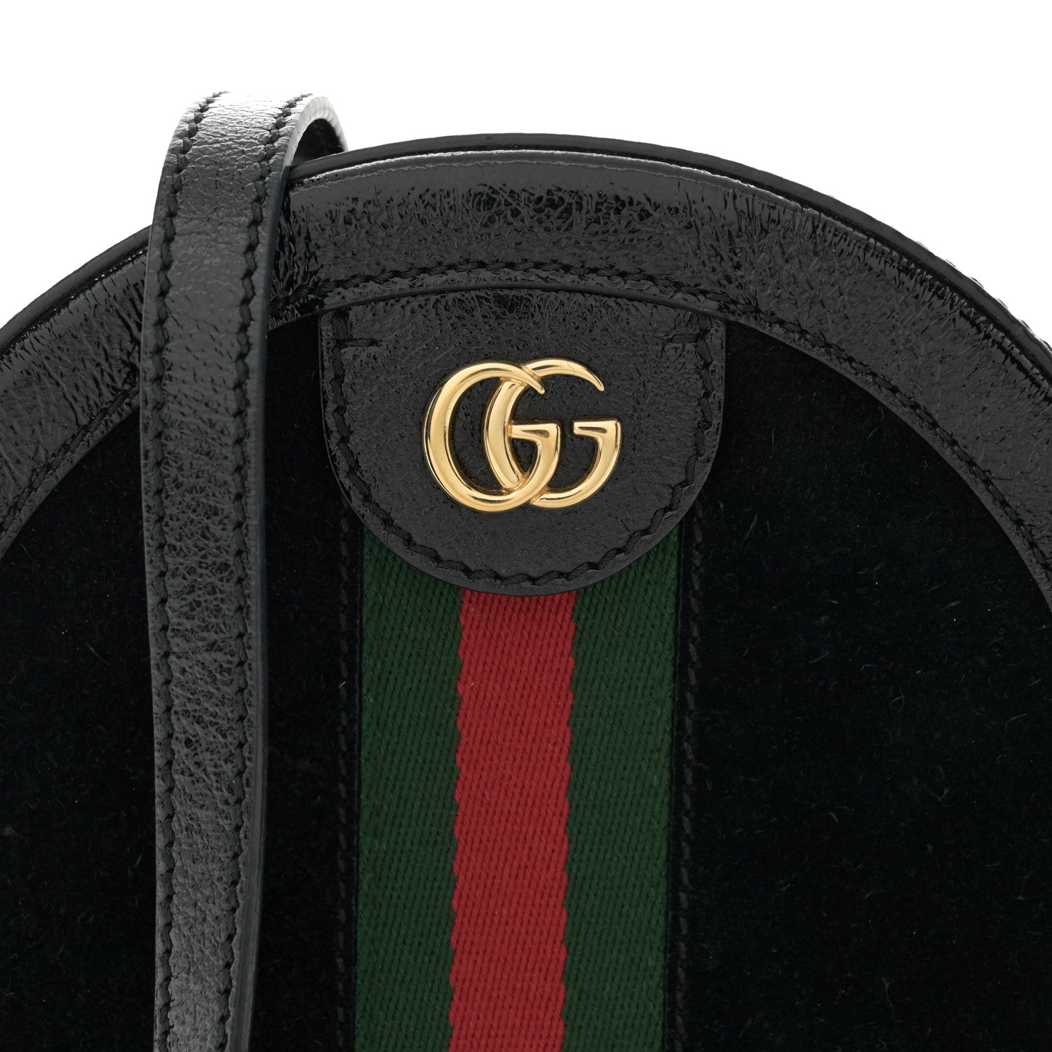 Gucci Suede Patent Web Mini Ophidia Round Shoulder Bag Black 8 of 10