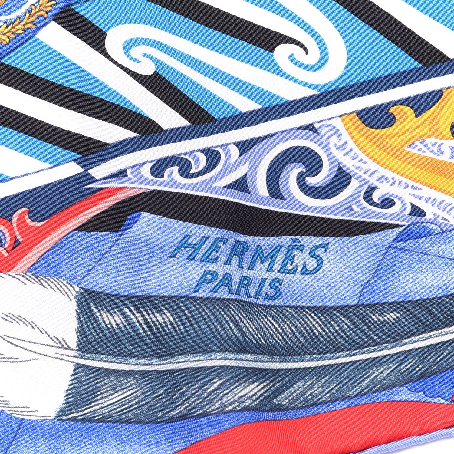 Hermes Silk Twill Kawa Ora Scarf 90 Bleu Jaune D'Or White 2 of 4