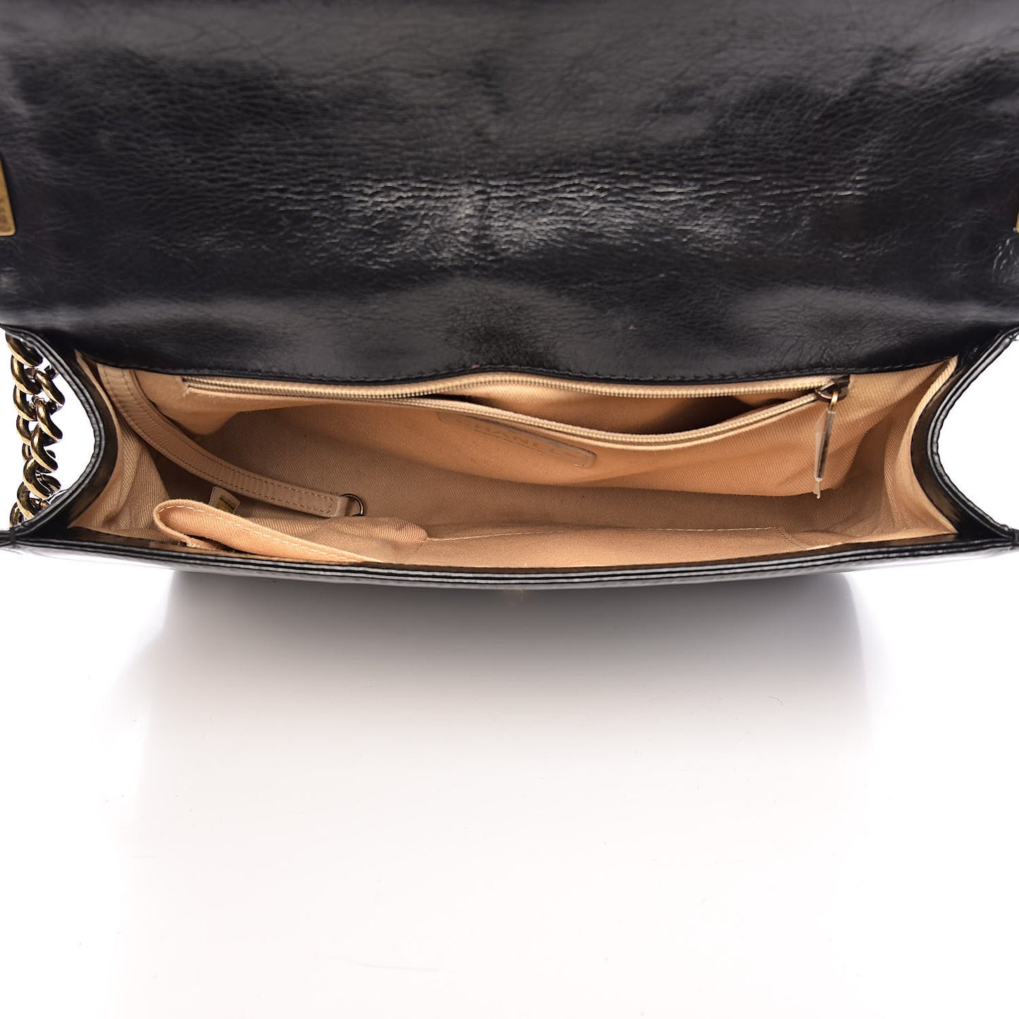 Aged Glazed Calfskin Quilted Large Boy Flap Black