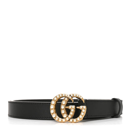 Gucci Moon Calfskin Pearl Double G 20mm Belt 85 34 Black Cream 1 of 5