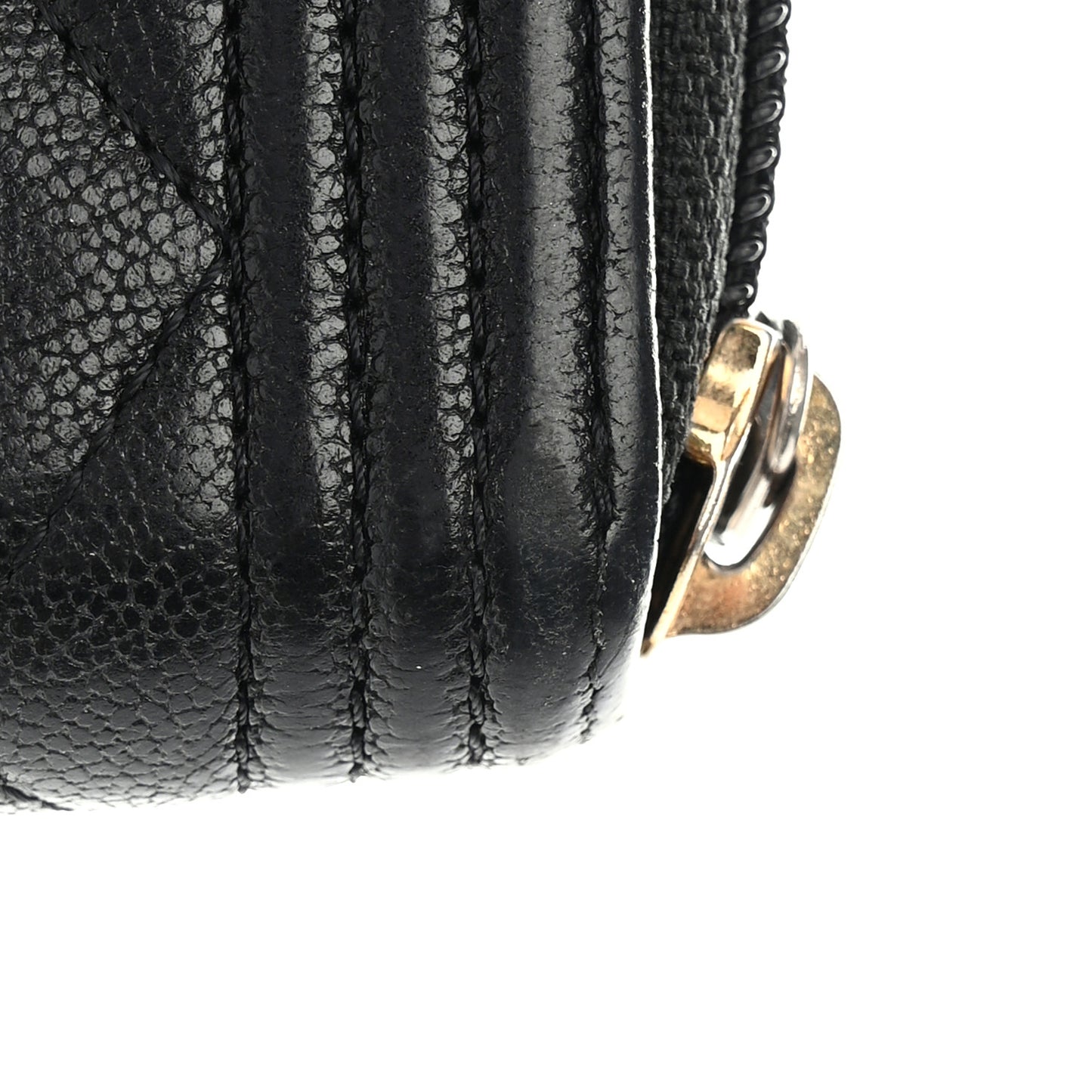Caviar Quilted Boy Zip Around Coin Purse Wallet Black