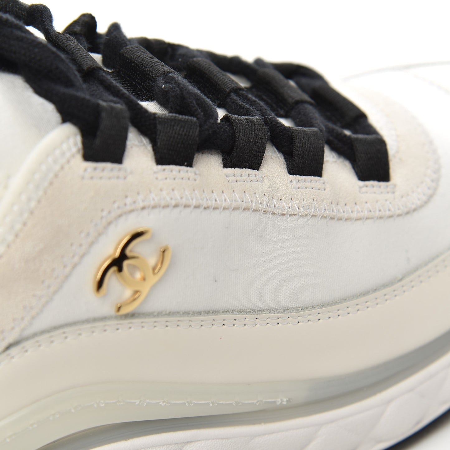 Velvet Calfskin Mixed Fibers CC Sneakers 35.5 Ivory Black