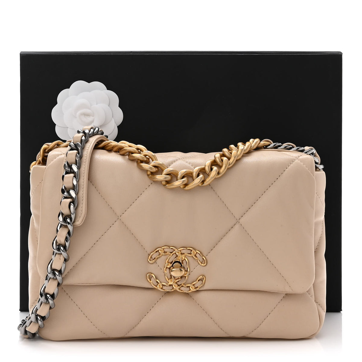 Chanel Goatskin Quilted Medium Chanel 19 Flap Beige 11 of 11