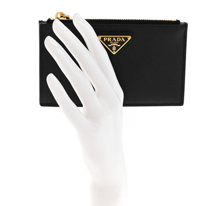 Prada Saffiano Triangle Zip Card Holder Black 2 of 7