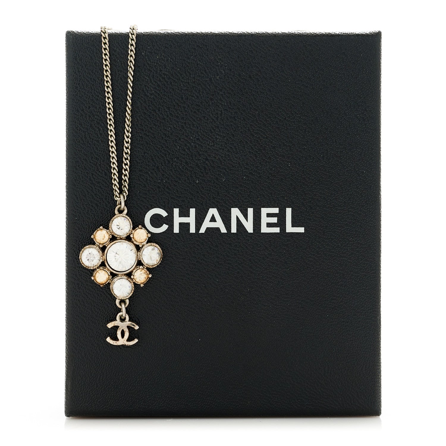 Chanel Crystal CC Drop Pendant Necklace Silver 6 of 6