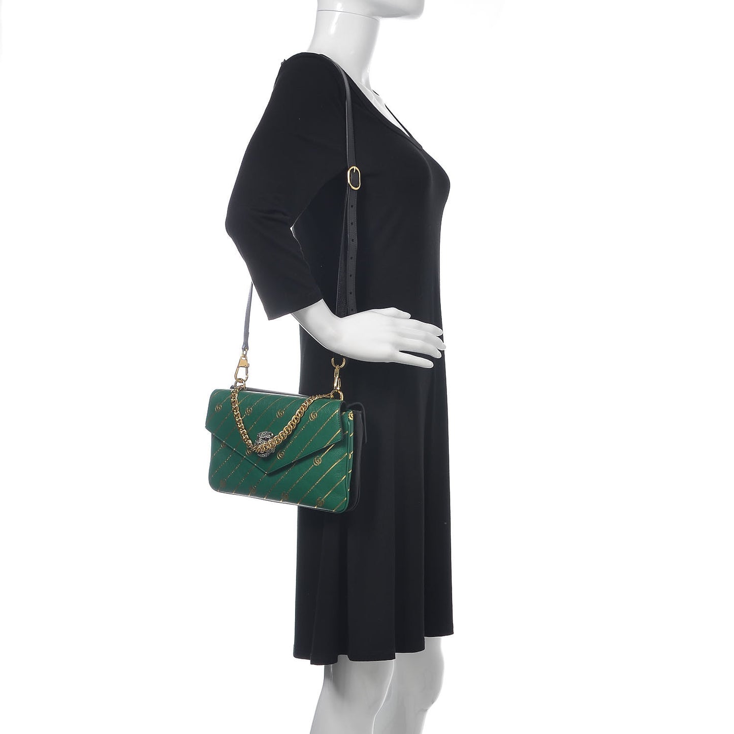 Calfskin Diagonal GG Medium Thiara Double Envelope Shoulder Bag Emerald Green Black