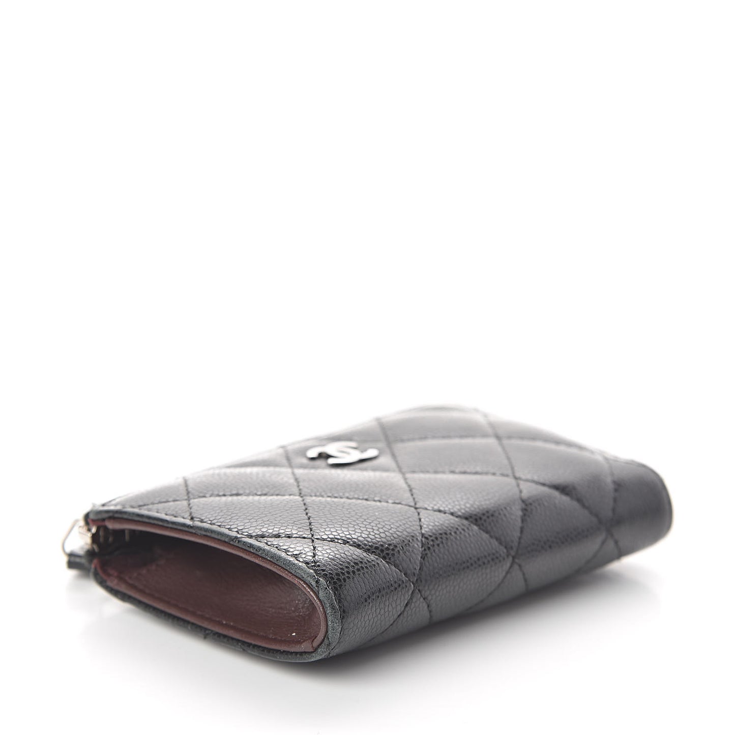 Iridescent Caviar Quilted Zipped Key Holder Case Black