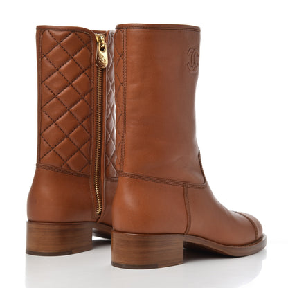 Chanel Calfskin CC Logo Mid Calf Boots 38 Caramel 4 of 20