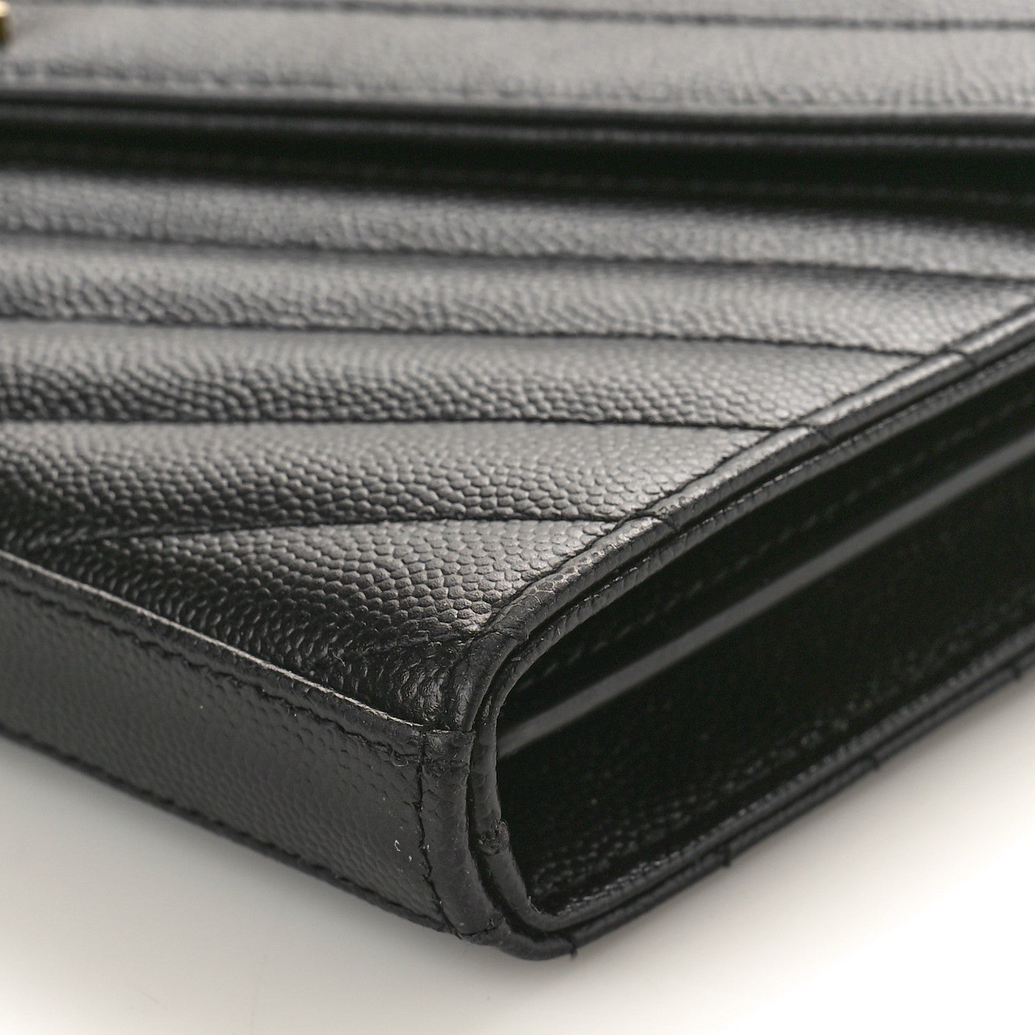 Saint Laurent Grain De Poudre Matelasse Chevron Monogram Chain Wallet Black 10 of 10