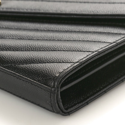 Saint Laurent Grain De Poudre Matelasse Chevron Monogram Chain Wallet Black 10 of 10