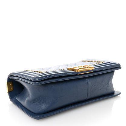 Chanel Aged Calfskin Quilted Medium Chain Detail Boy Flap Blue 4 of 10