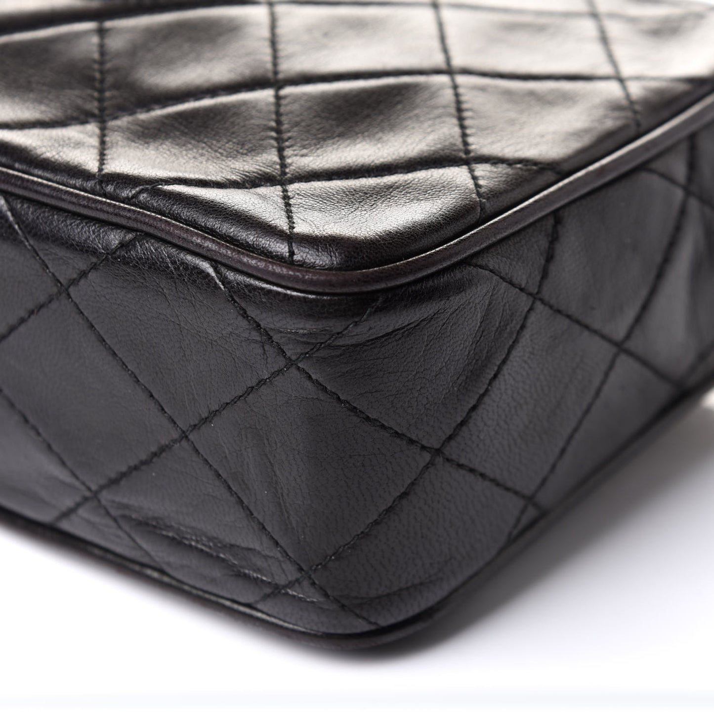 Lambskin Quilted Tassel Camera Case Black
