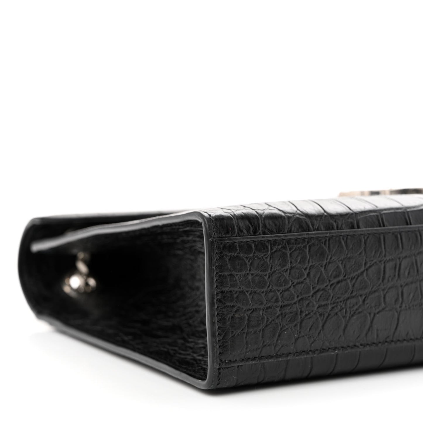 Calfskin Crocodile Embossed Large Monogram Envelope Chain Shoulder Bag Black