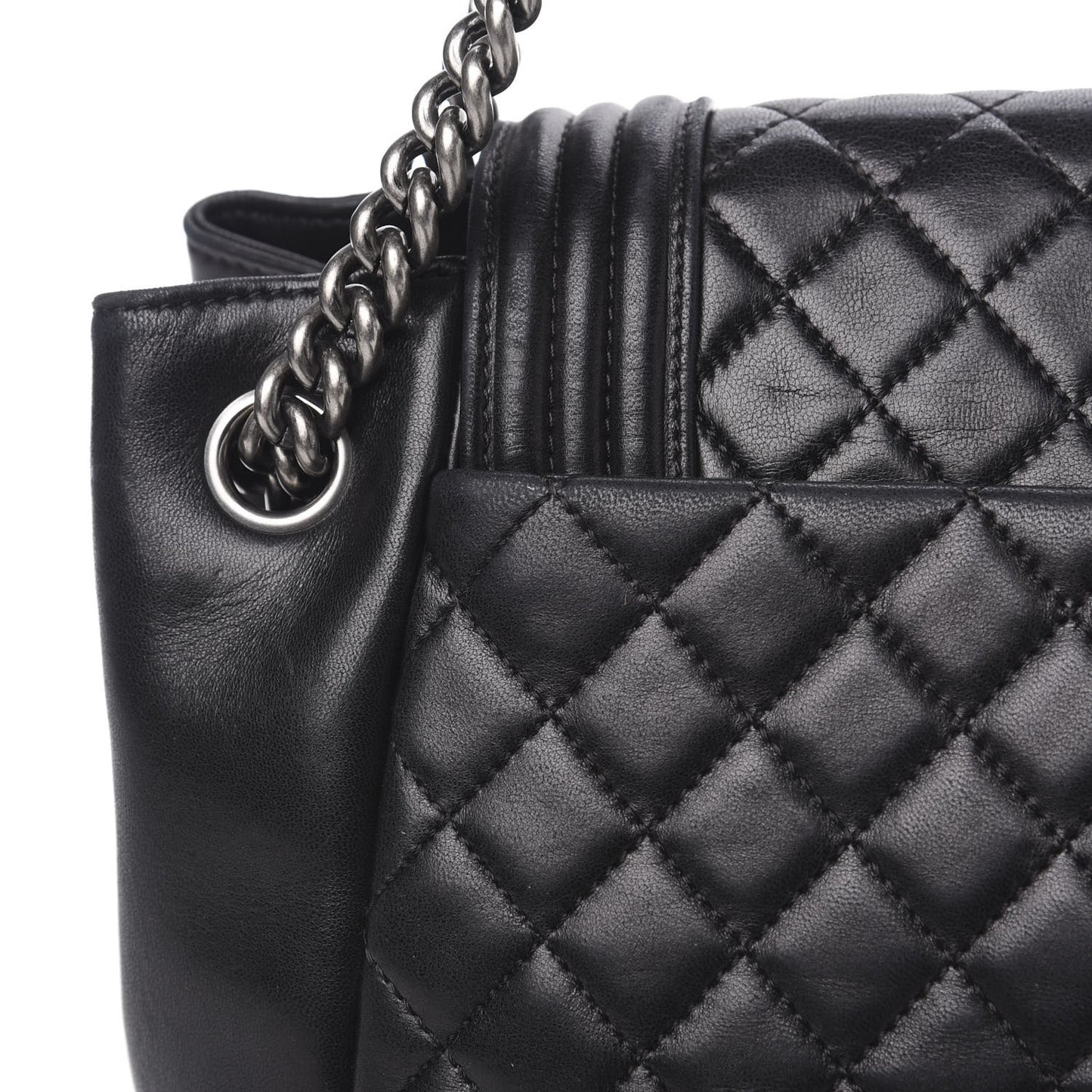 Lambskin Quilted Accordion Boy Flap Black