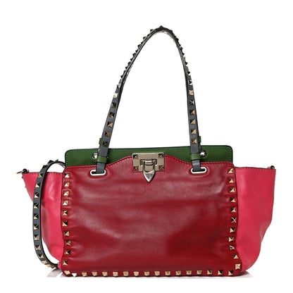 Valentino Garavani Vitello Colorblock Small Rockstud Tote Deep Rose Clover Grey Scarlet 1 of 13