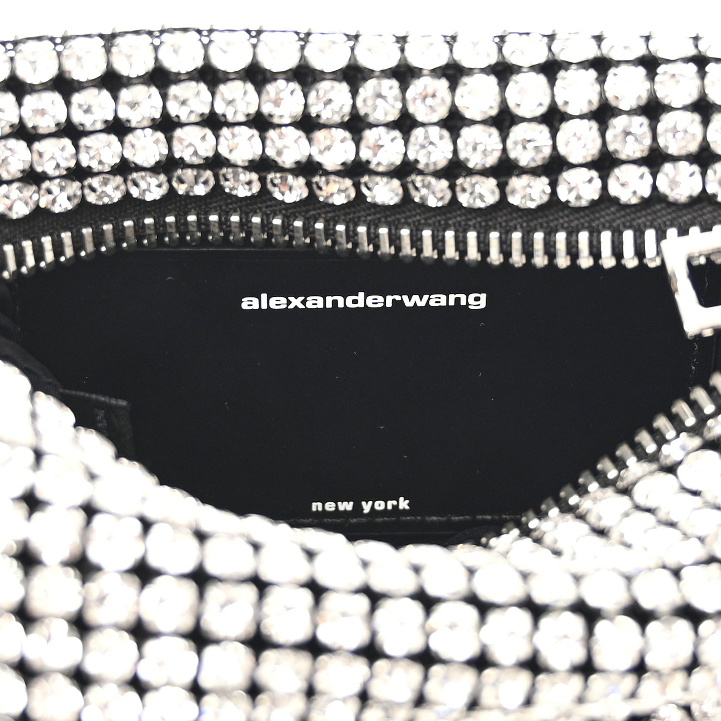 Mesh Crystal Rhinestone Mini Heiress Pouch Black Silver