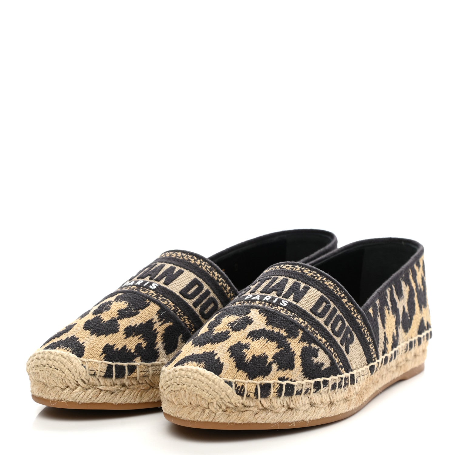 Christian Dior Cotton Embroidered Leopard Print Granville Espadrille 38 Natural 3 of 9