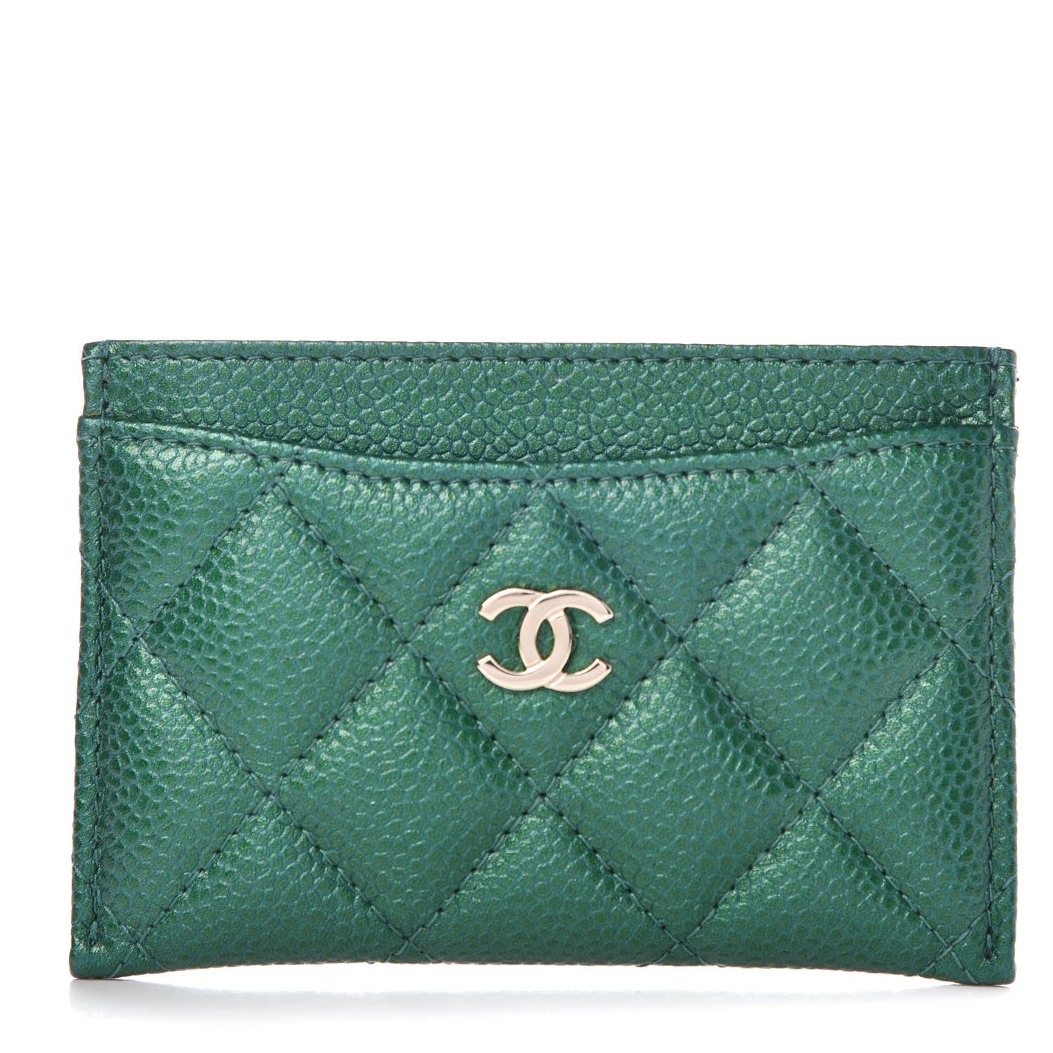 Chanel Metallic Caviar Quilted Card Holder Green 1 of 9
