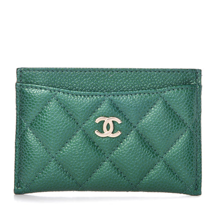Chanel Metallic Caviar Quilted Card Holder Green 1 of 9