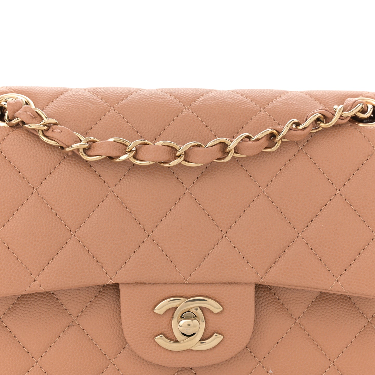 Caviar Quilted Small Double Flap Light Brown