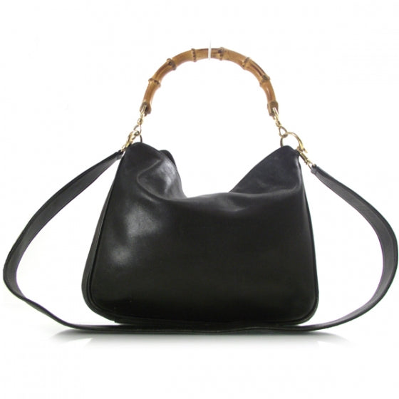 Leather Bamboo Top Handle Tote Black