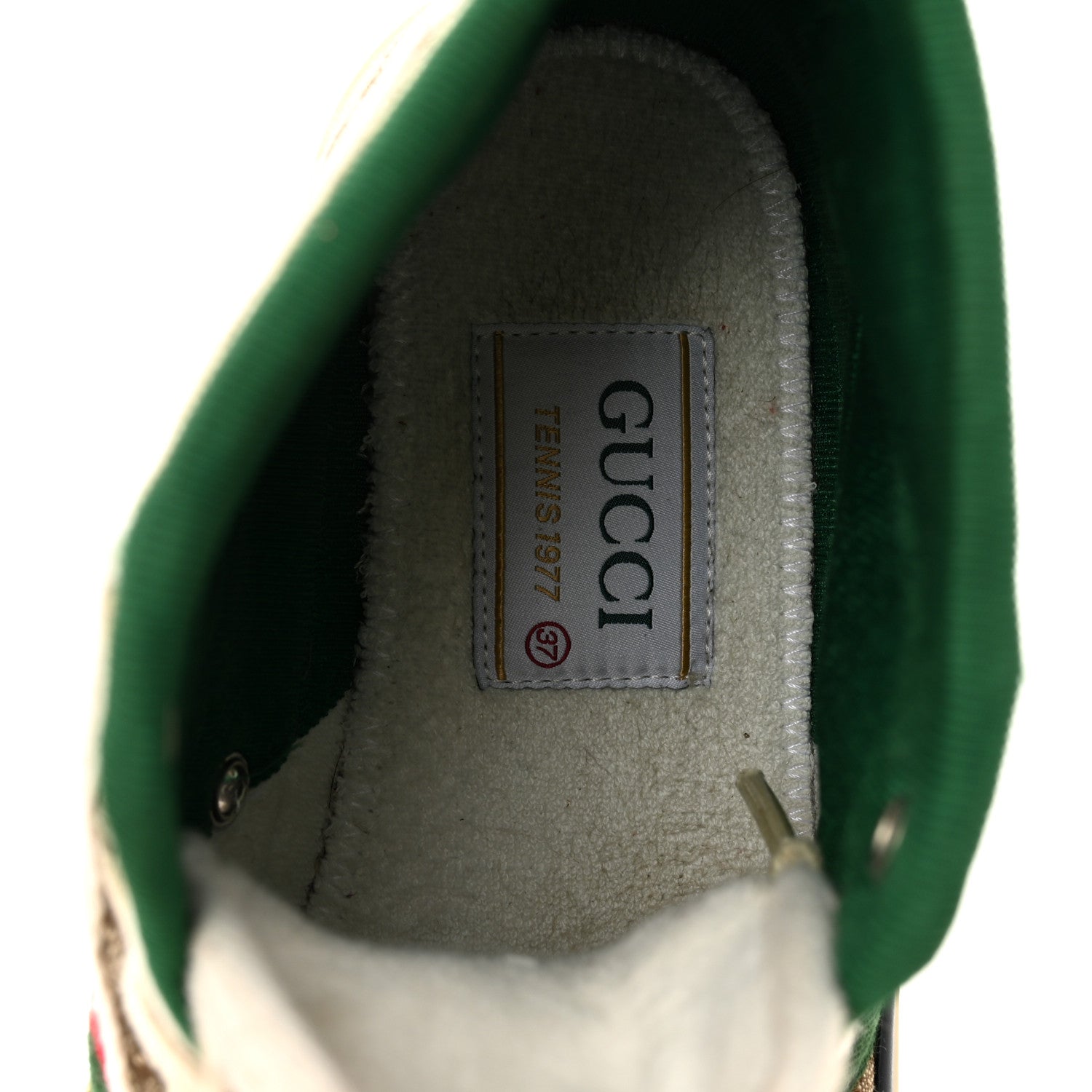 Gucci GG Monogram Web Womens 1977 Tennis High Top Sneakers 37 Beige Ebony Mystic White 7 of 12