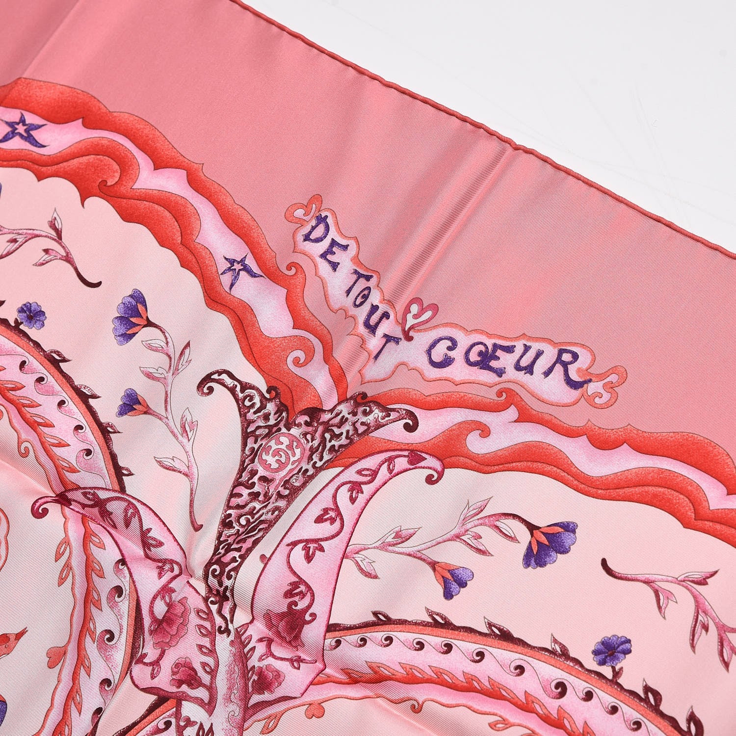 Hermes Silk De Tout Coeur Scarf 90 Vieux Rose Rose Pale Violine 4 of 7