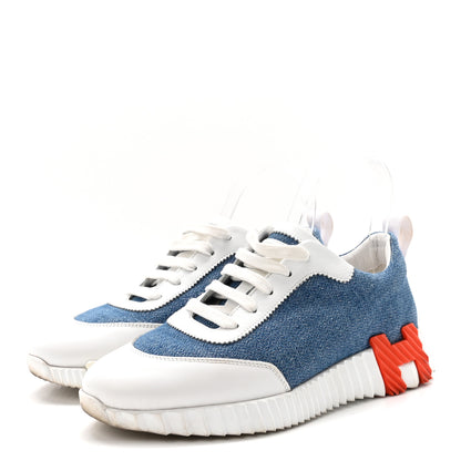Hermes Denim Suede Goatskin Bouncing Sneakers 37 Bleu Clair White 4 of 9