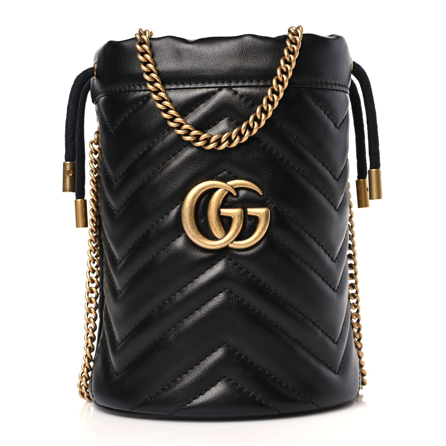 Calfskin Matelasse Mini GG Marmont 2.0 Bucket Bag Black