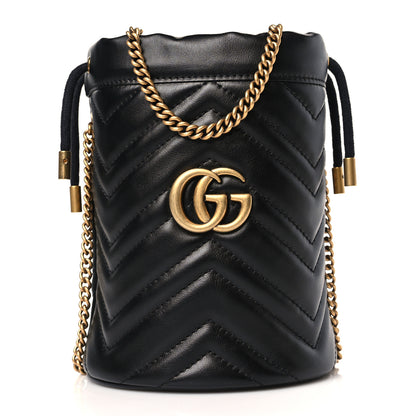 Gucci Calfskin Matelasse Mini GG Marmont 2.0 Bucket Bag Black 1 of 8